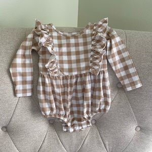 Tan/White Gingham Romper